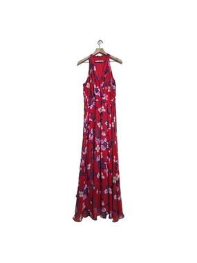 Chetta B Red Floral V-Neck Flowy Sleeveless Maxi Dress Sz XL
